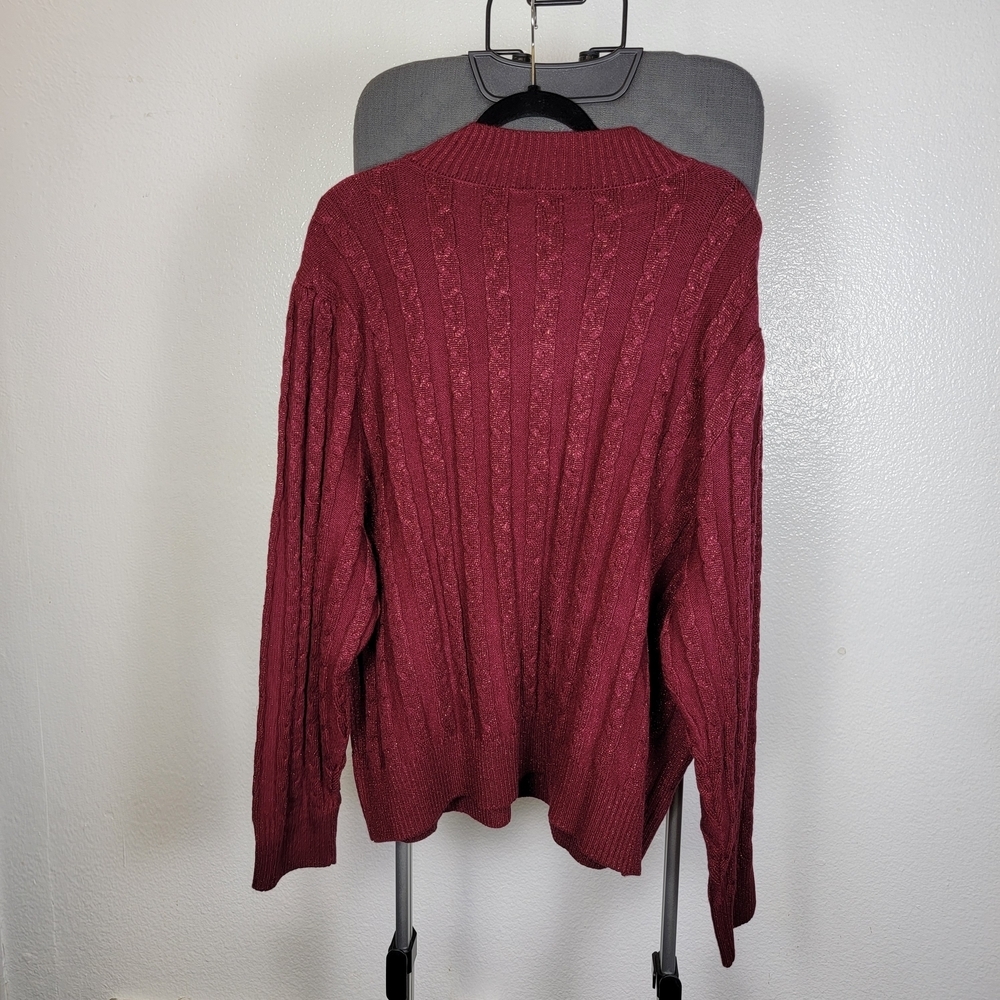 kathy ireland Fashion 360 Yacht Harbor Cable Knit Sweater Burgundy Size 3X - Picture 2 of 6